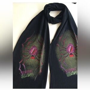 Christian Audigier Black and Pink Graphic Scarf